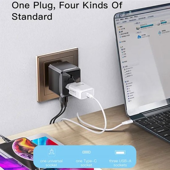 Yesido MC10 Universal Adapter with 3 USB and Type-C Charging Port